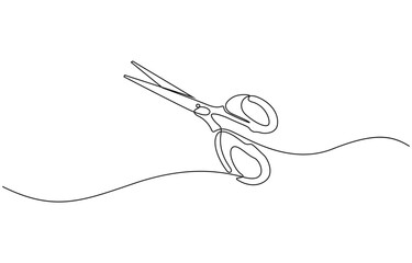 One continuous line drawing of regular scissors and barber scissors, Scissor tool one line continuous single line art drawing outline design vector illustration.