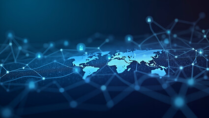 Obraz premium Contemporary Wallpaper Design: Abstract Visuals & Dynamic Gradients for Fintech Branding - Secure Global Money Transfers with Digital Network Icons & Space for Text