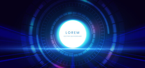 Scene elegant blue with glowing circle light on dark background with lighting effect and sparkle.