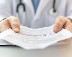 A doctors hands offer medical documents for a patients review