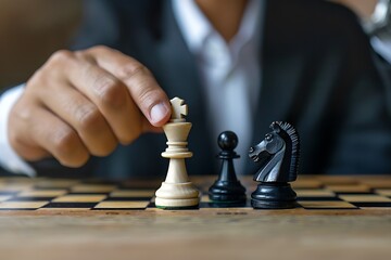 Chess Game Strategy with Pieces on Board in Business Setting