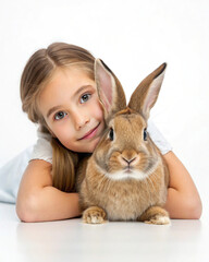 Adorable Girl and Bunny: Child, Rabbit, Pet, Friendship, Easter