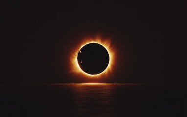 Fiery Orange Solar Eclipse Over Dark Ocean