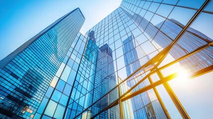 Modern Glass Skyscrapers Reflecting Sunlight in a Vibrant City
