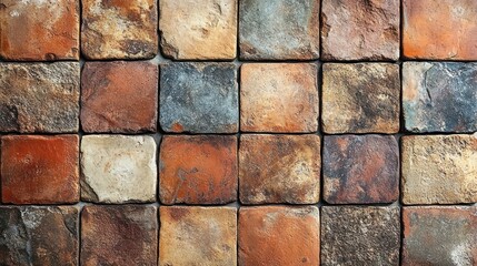Fototapeta premium Colorful square tiles, close-up view of a textured mosaic floor/wall