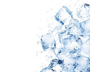 Several clear ice cubes are isolated against a white background