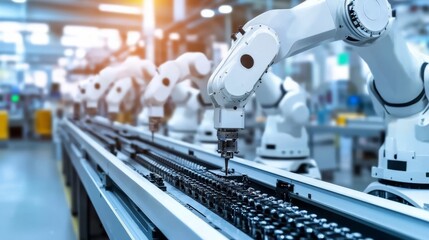 Automated production line featuring robotic arms in action.
