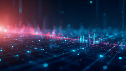 Obraz premium Futuristic wallpaper reflecting fintech revolution exhibiting vibrant data streams digital currency symbols and streamlined grids. Showcases transformative financial services automated tools and broad