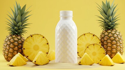 Pineapple Drink Bottle Mockup with Fresh Fruit