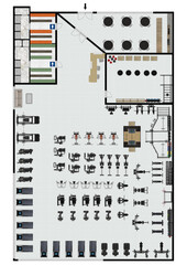 Fitness center 3d illustration. Fitness. Gym. Fitness club. Gym interior design. Floor plan gym.	