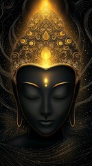 A serene depiction of a golden Buddha surrounded by intricate patterns, symbolizing peace and enlightenment.