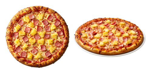 Hawaiian pizza with pineapple and ham, isolated on transparent background
