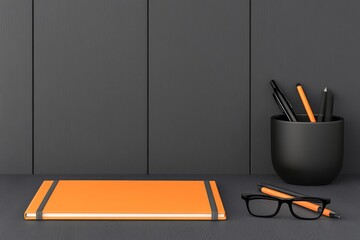 A detailed close-up of a modern desk with a bold productivity planner open to a well-organized weekly spread