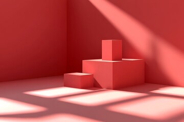 Geometric Cubes in a Red Room Lit by Natural Sunlight