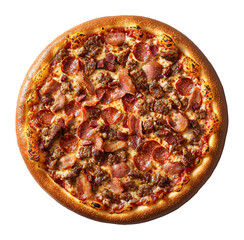 Meat lover&rsquo;s pizza with pepperoni, sausage, and bacon, isolated on transparent background