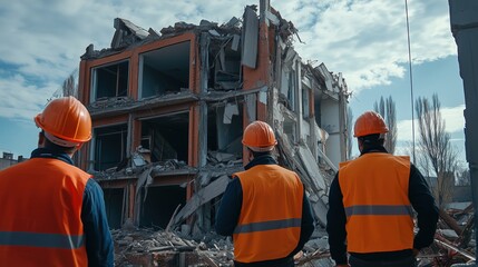 Engineers Inspecting Damaged Building After Construction Incident