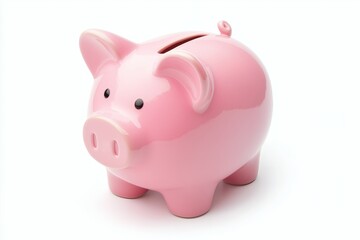 Obraz premium Glossy Pink Piggy Bank with Black Eyes and a Coin Slot on Top, Featuring a Curled Tail