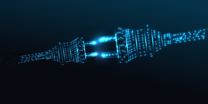 Electric socket with a plug. Connection and disconnection concept. lines, triangles and particle style design. Illustration vector eps 10