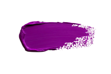 A vibrant, thick stroke of purple paint with a textured appearance, showcasing dynamic brush strokes and a rich color depth.