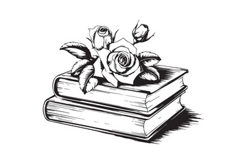books roses Black and White Vector