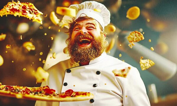 Funny chef with a pizza.