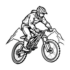 Obraz premium man on motorcycle vector illustration outline
