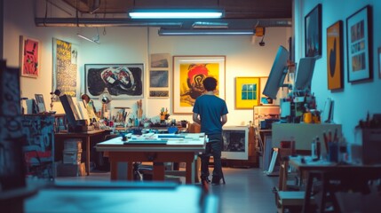 A creative workspace filled with vibrant art and inspiration. This scene captures the essence of artistic exploration and imagination. Discover the beauty of art. Generative AI