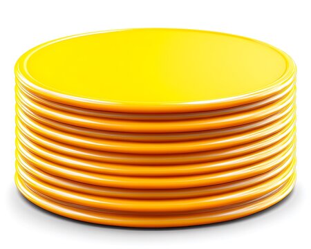 A stack of shiny yellow and orange circular objects on white