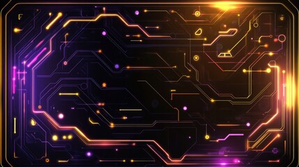 Artificial intelligence circuit board illustration with glowing neon lines
