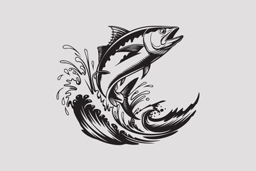 jumping fish Black and White Vector