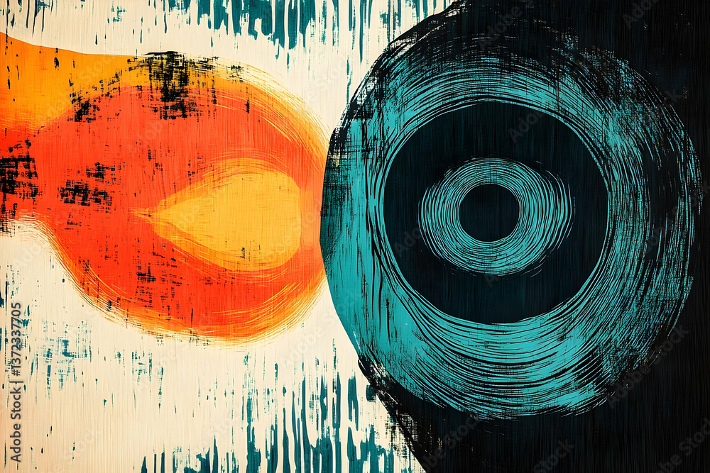 Wall mural abstract brushstrokes in vibrant colors creating a visual composition of shapes