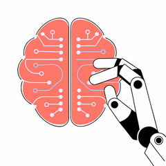 AI Brain with Robotic Hand Vector Illustration