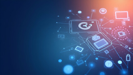 Obraz premium Contemporary Wallpaper Design for Smart Payment Solutions: Stylish Icons & Color Gradients for Digital Commerce | Innovative Financial Technology with Generous Negative Space