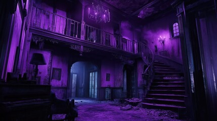 Haunted Mansion Interior, Purple Glow, Decayed Details