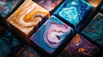 Colorful Swirled Resin Cubes with Gold Glitter