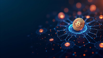 Contemporary Wallpaper Design: Abstract Visuals with Crypto Coin Icons & Digital Grids for Secure Blockchain Transactions - Ideal for Corporate Media