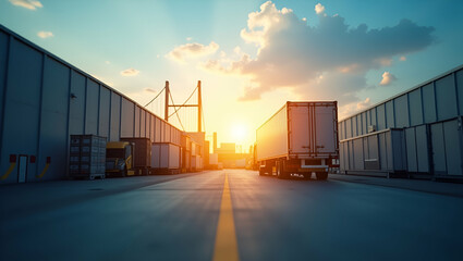 Photo realistic as Silhouette of a distribution center and a cash flow chart symbolizing cash flow in logistics in double exposure with copy space. concept as A silhouette of a distribution center int