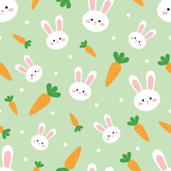 Seamless pattern with cute white rabbits and orange carrots