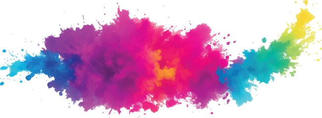 Dynamic and Expressive Watercolor Splash with Bright, Radiant Brush Streaks and Aquarelle Stains, Creating a Colorful and Lively Burst of Colors Against a Crisp White Canvas.
