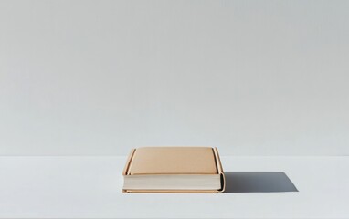 Closed Cardboard Book on White Surface with Sunlight Shadow