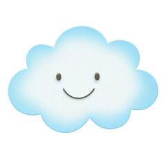 A cheerful cloud character with a smiling face, perfect for children's themes or as a playful decorative element. Ideal for illustrations, websites, or educational materials.