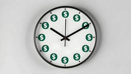 Clock with dollar signs shows time passing