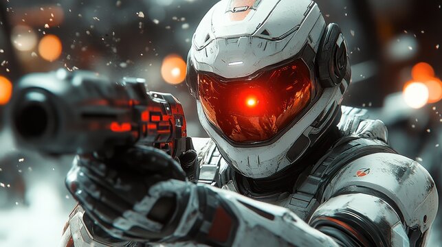 Futuristic soldier action ready