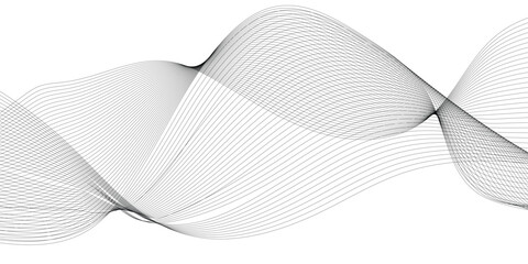 Vector wavy grey lines flowing smooth curve  black gradient color on transparent background in concept of technology, science, music, sound, banner, poster, modern.