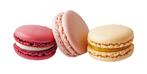 Fototapeta premium Assorted French macarons in pastel colors isolated on transparent background
