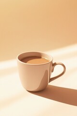 A hot mug of coffee set against a pristine, bright background.