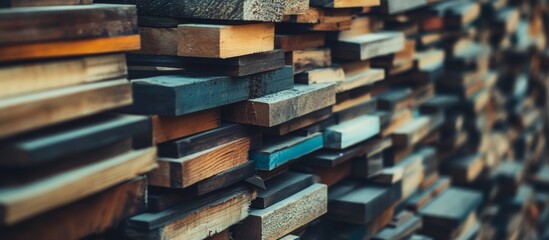 Stacked Wooden Planks in an Expansive Lumberyard Representing Construction Materials and Woodworking Elements