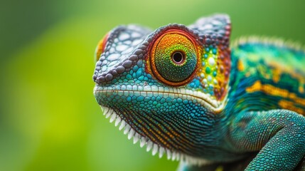 Fototapeta premium Stunning Close-Up of a Colorful Chameleon with Detailed Intricate Textures on Its Skin