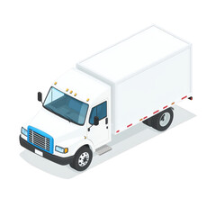A detailed illustration of a white delivery truck with a blank cargo area, isolated on a white background. Ideal for logistics and transportation concepts.