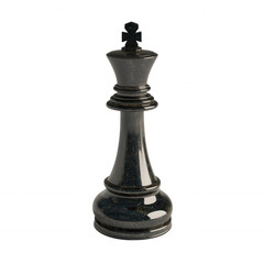 A detailed image of a black chess king piece on a white isolated background, showcasing its elegant design and craftsmanship, perfect for chess enthusiasts and game lovers.